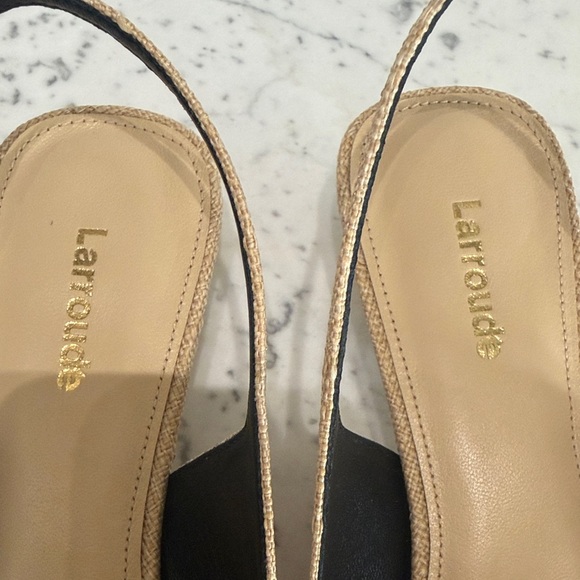 Larroude Gold Pointed Slingback Flats with Black Buckle - Picture 2 of 7